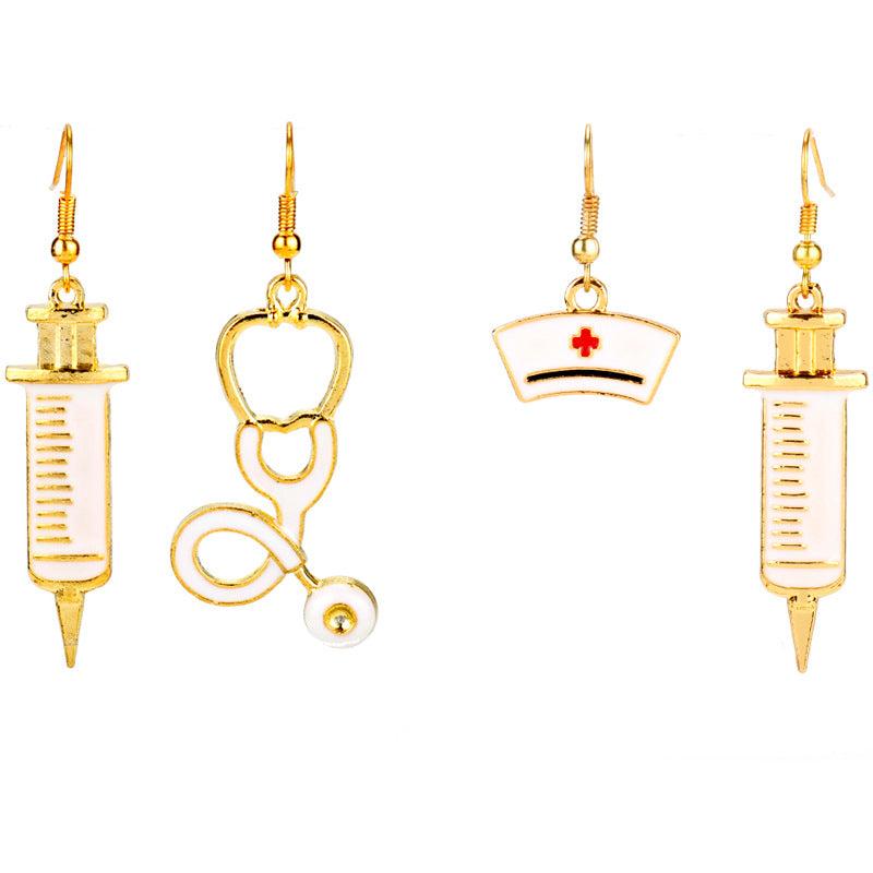 Wholesale Gold Syringe Stethoscope Pendant Hanging Earrings