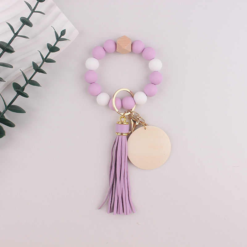 Wholesale Silicone Round Bead Leather Bracelet Wrist Keychain