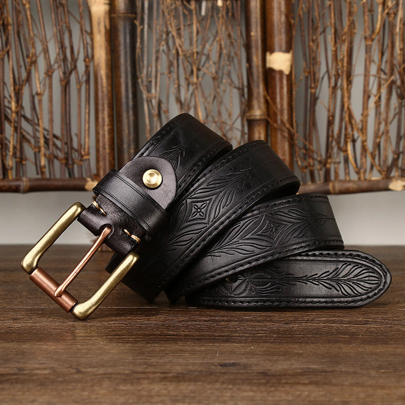 Wholesale Embossed Thickened First Layer Cowhide Leather Belt Available on Both Sides