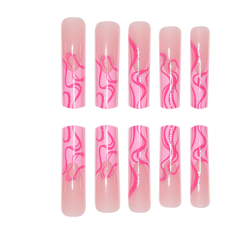 Wholesale Valentine's Day Pink Line Sparkling Pink Plastic Wearing Nail Beauty