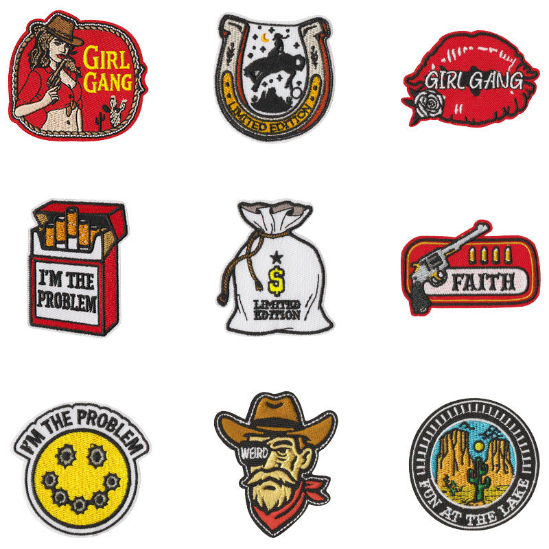 Wholesale Western Cowboy Embroidered Patch Set Of 9 Applique Badges For ets Fashion Decorative Boutique Resale