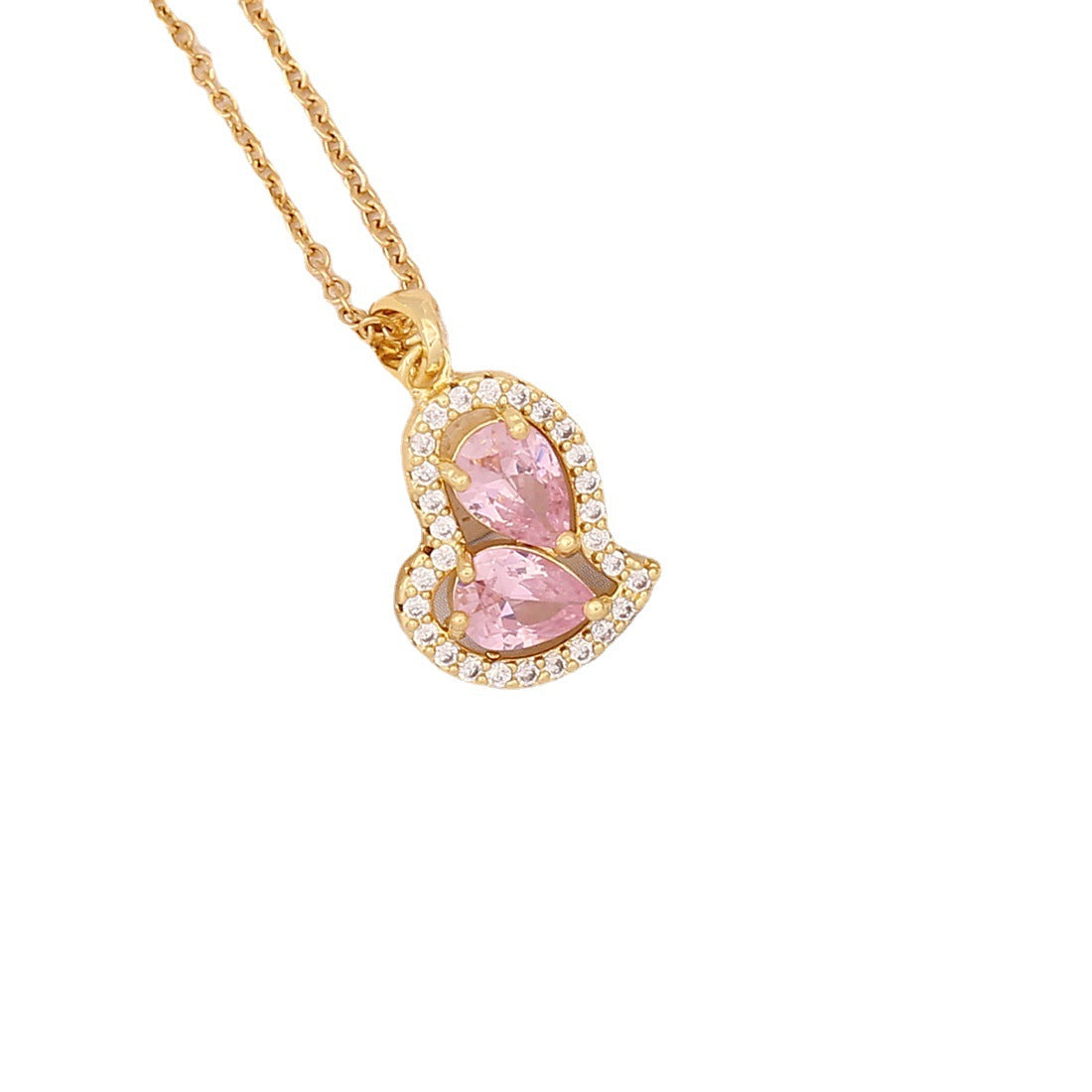 Wholesale Pink Pendant Brass Micro-inlaid Heart Butterfly Stainless Steel Necklaces