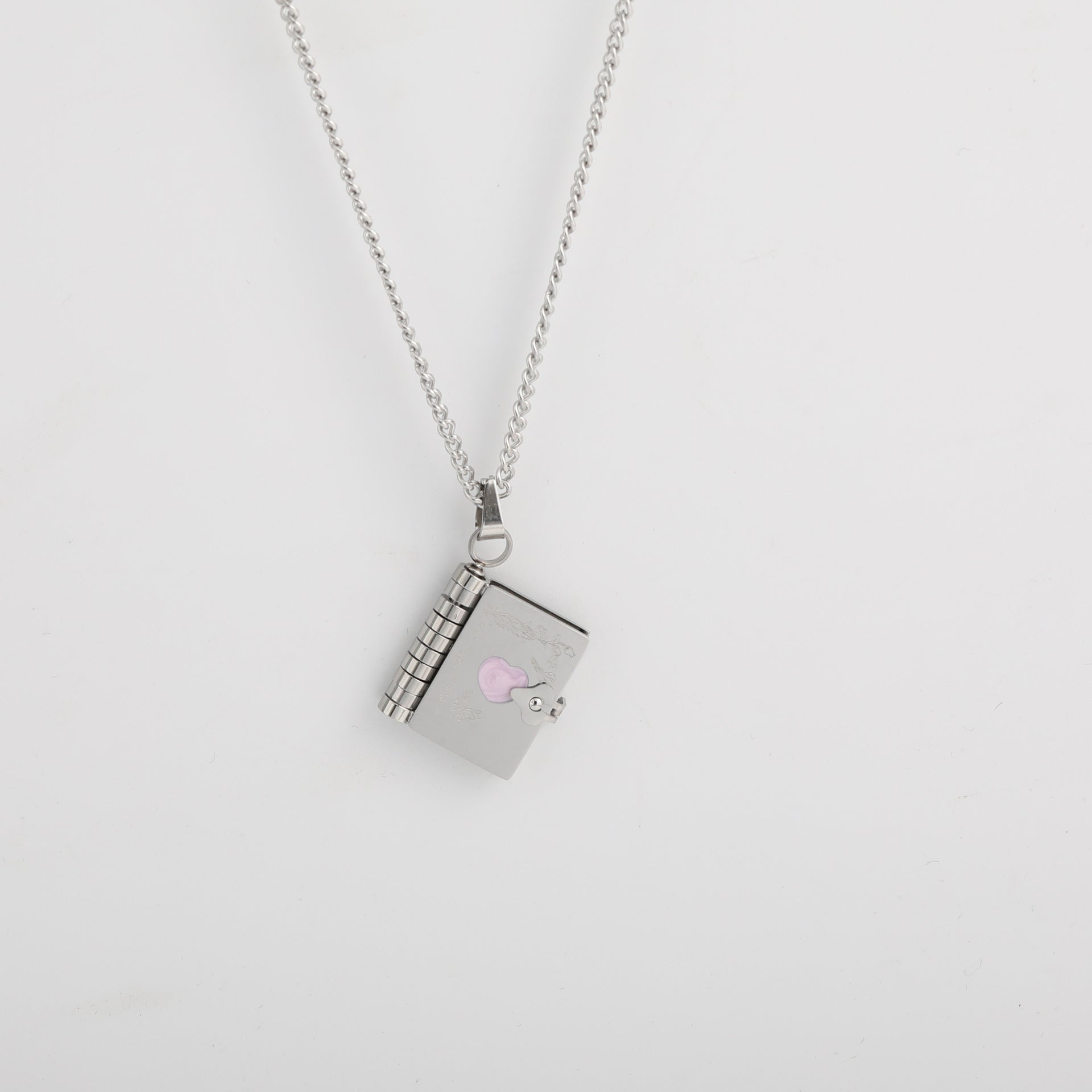 Wholesale Butterfly Opening and Closing Book English Letter Box Titanium steel necklace