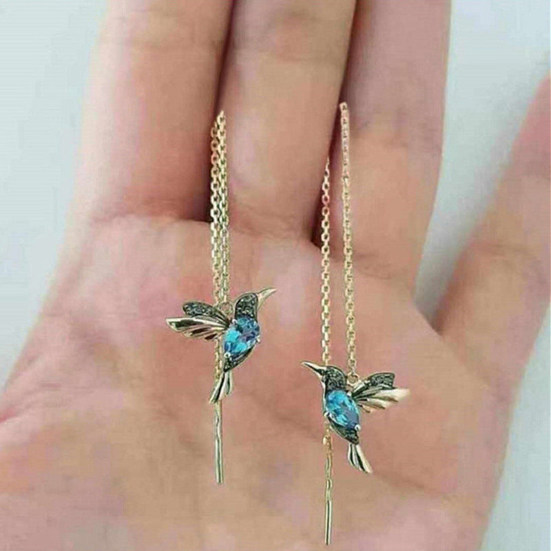 Wholesale Chic Pink Alloy Bird Earrings With Thread Fashion Jewelry Accessory For Resale