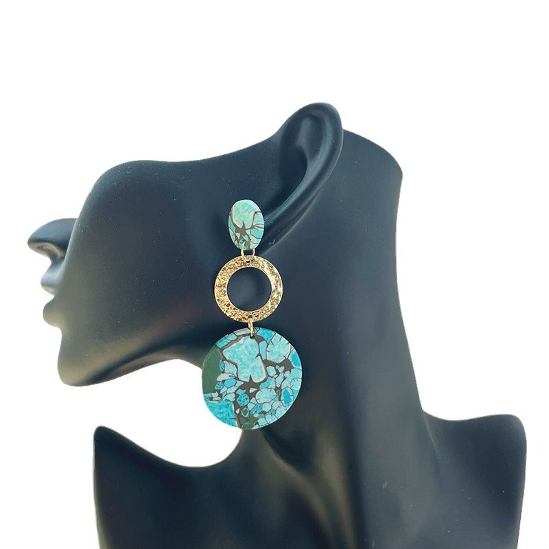 Wholesale Turquoise Geometric Metal Spliced Polymer Clay Earrings