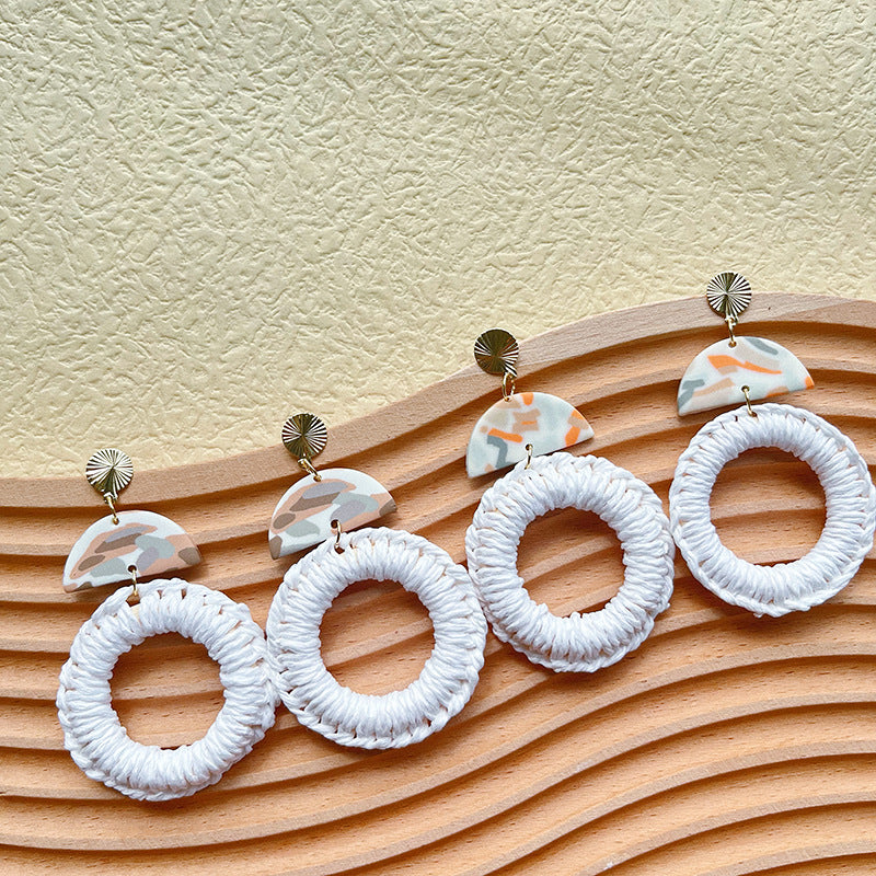 Wholesale Soft Pottery Bohemian Straw Earrings