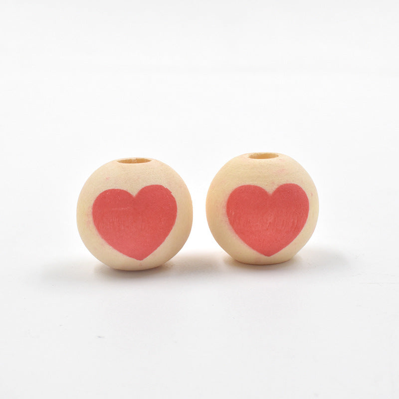 Wholesale  10pcs Valentine' s Day Series Wooden Printed Peach Heart Beads  Wood Beads