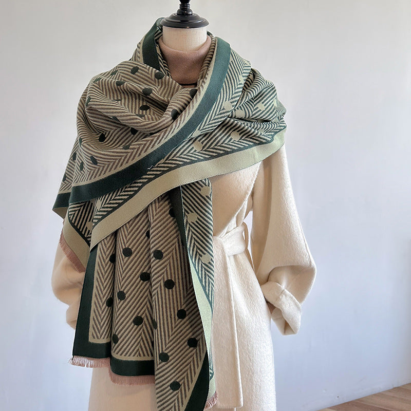 Wholesale Winter Warm Imitation Cashmere Polka Dot Striped Fashion Printed Scarf