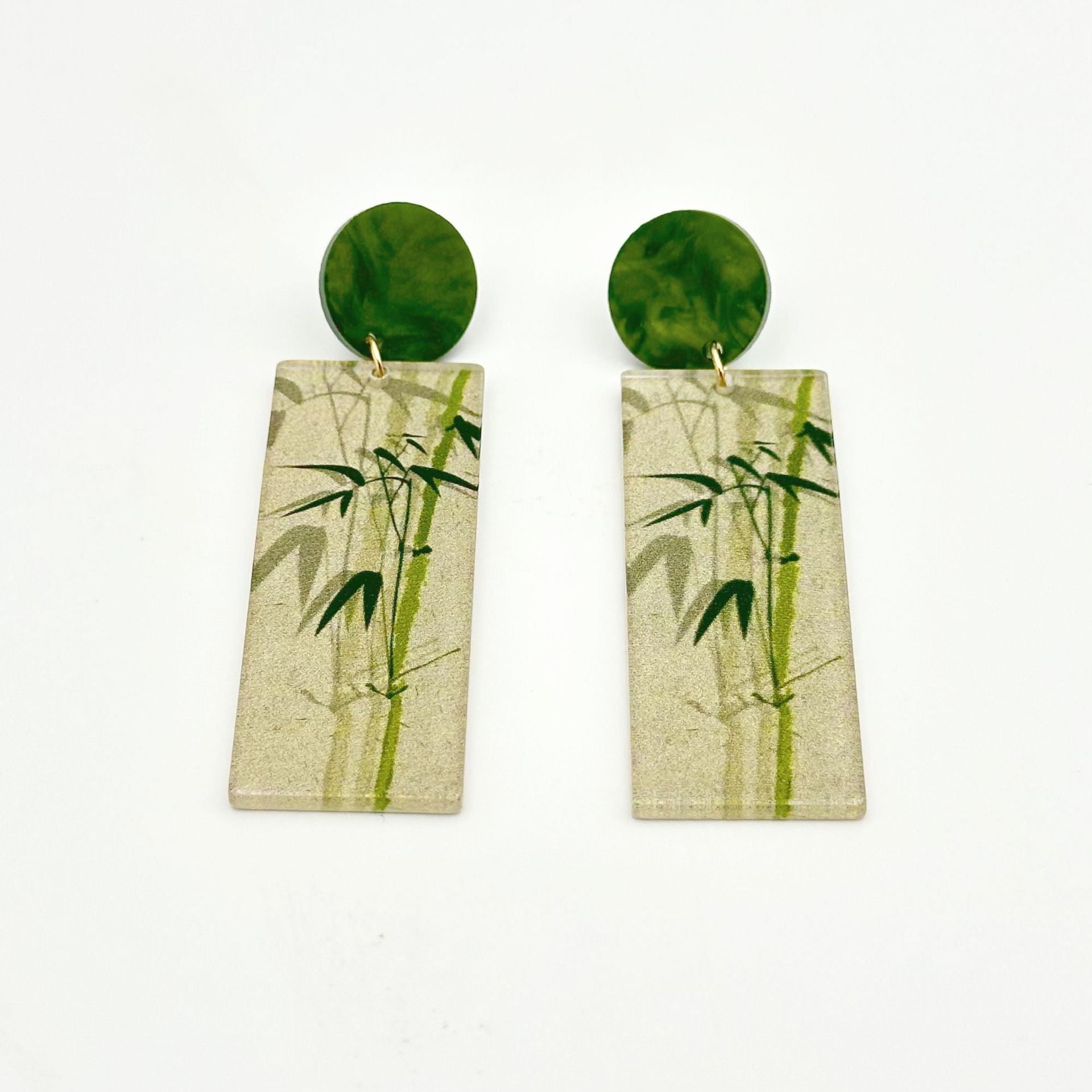Wholesale Chinese Style Bamboo Flower Standing Print Acrylic Earrings
