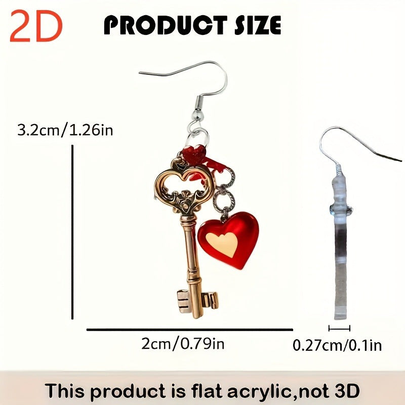 Wholesale Valentine' s Day Red Key Acrylic Earrings