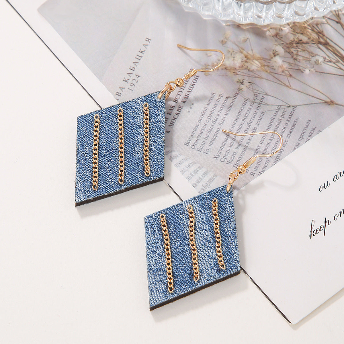 Wholesale Exaggerated Fashionable Atmosphere High-grade Denim Tassel Chain Bohemian Style Denim Earrings