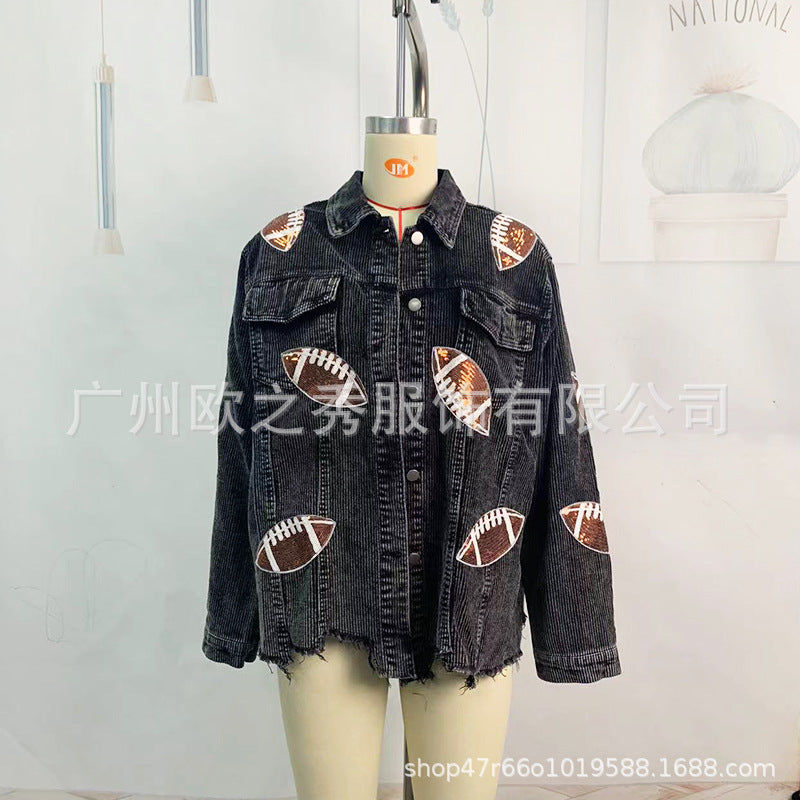 Wholesale Popular European and American Style Lapel Sequin Embroidered Corduroy Women Clothes