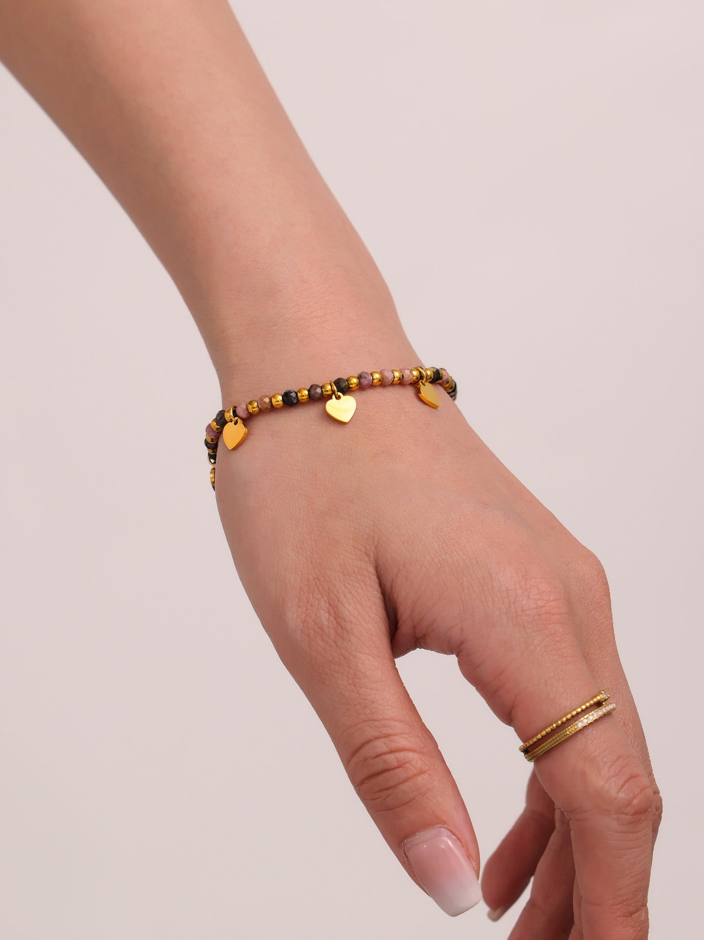 Wholesale Very fine natural stone small gold bead heart clavicle necklace set