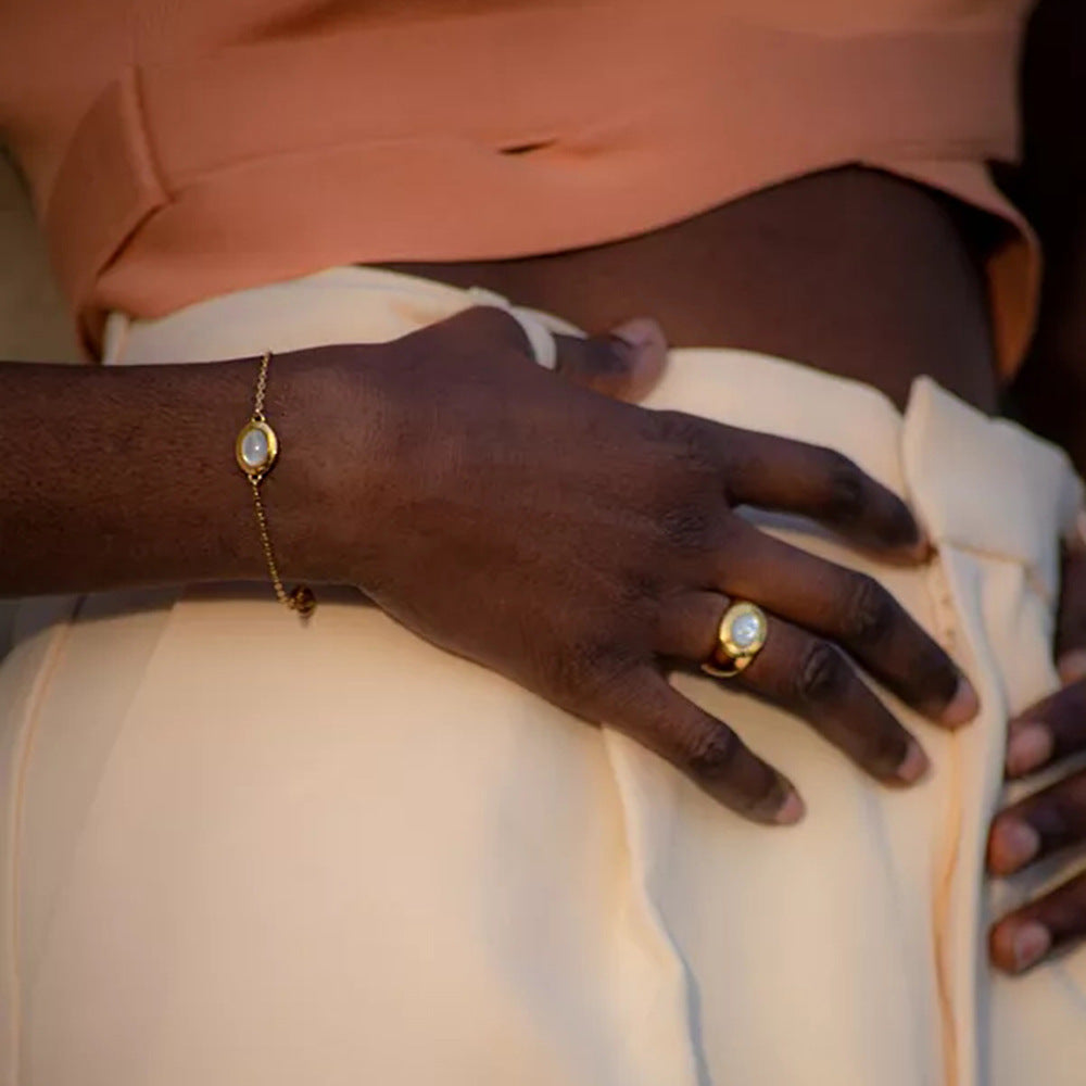 Wholesale Oval Opal Pendant Titanium Steel Bracelet