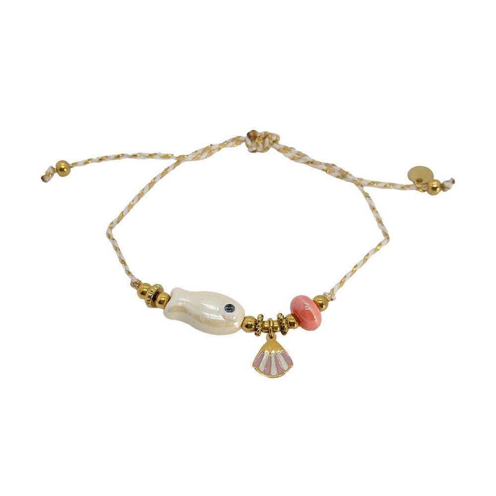 Wholesale Ocean Style Small Fish Ceramic Pendant Adjustable Titanium Steel Bracelets