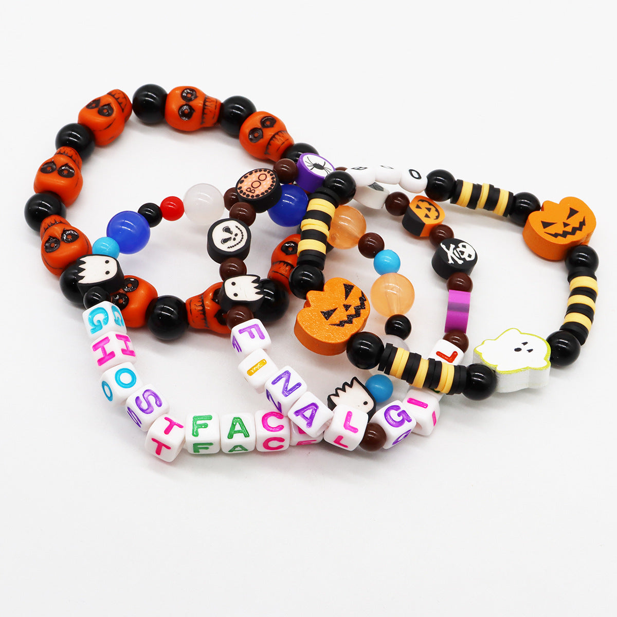 Wholesale Halloween Multi-layer Spider Pumpkin Ghost Skull Letter BOO Elastic Bracelet