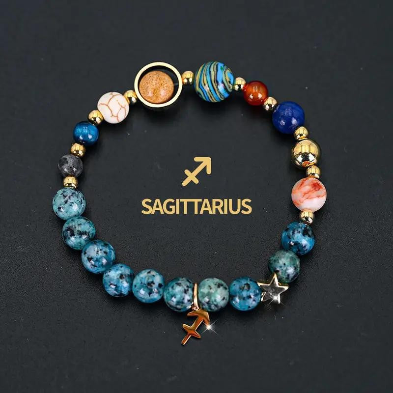 Wholesale eight planets and twelve zodiac signs bracelet blue black spot stone bracelet