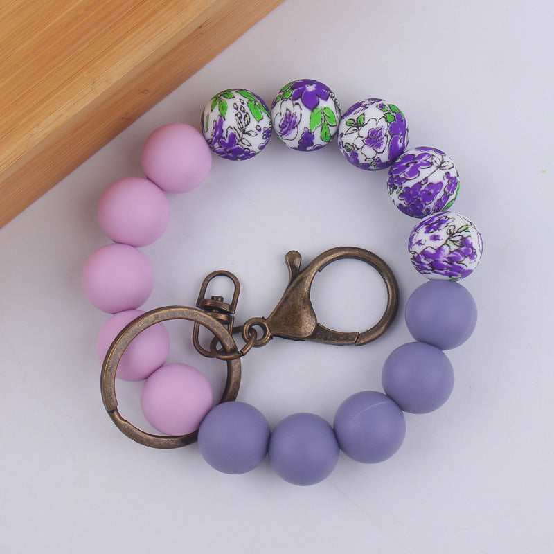 Wholesale Color Printing Silicone Handmade Beaded Wrist Keychain
