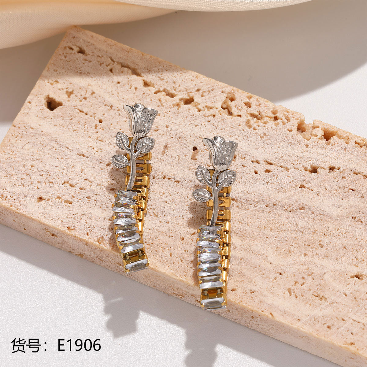 Wholesale Stainless Steel Zircon Tassel Earrings