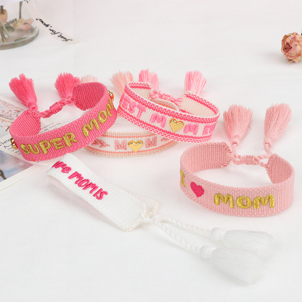 Wholesale Mother's Day MOM Peach Heart Handwoven Tassel Hand Rope