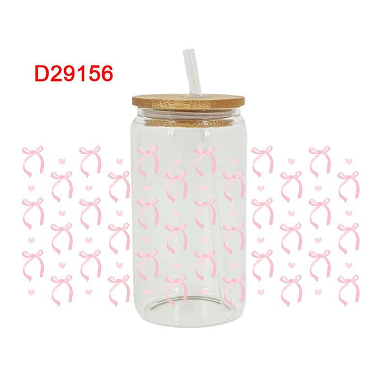 Wholesale Pink flower bow 16oz Cup UV DTF Wraps