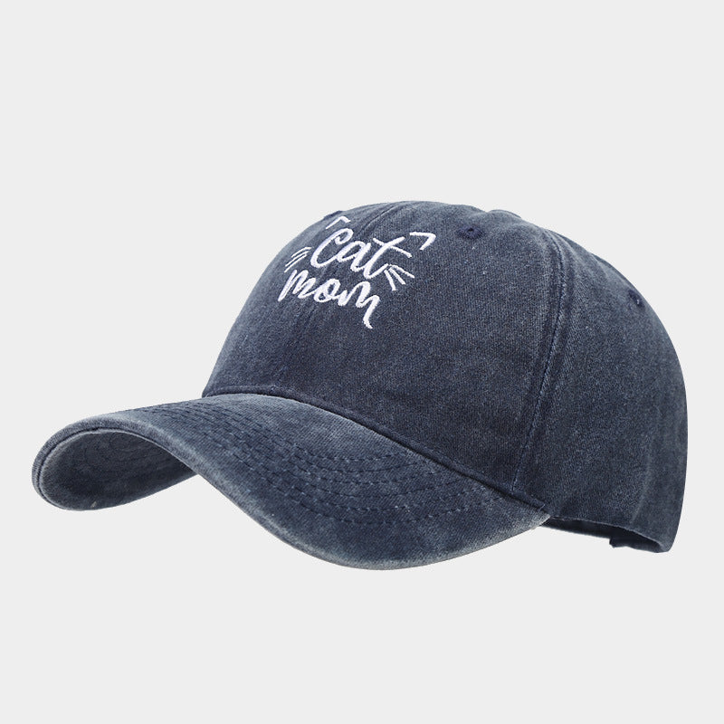 Wholesale Letters CAT MOM Embroidered Washed Baseball Cap