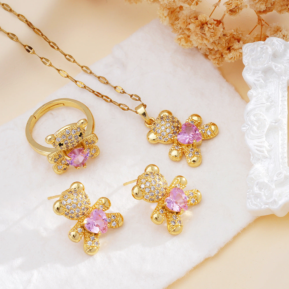 Wholesale Cute Bear Inlaid with Zircon Necklace Pendant Accessories