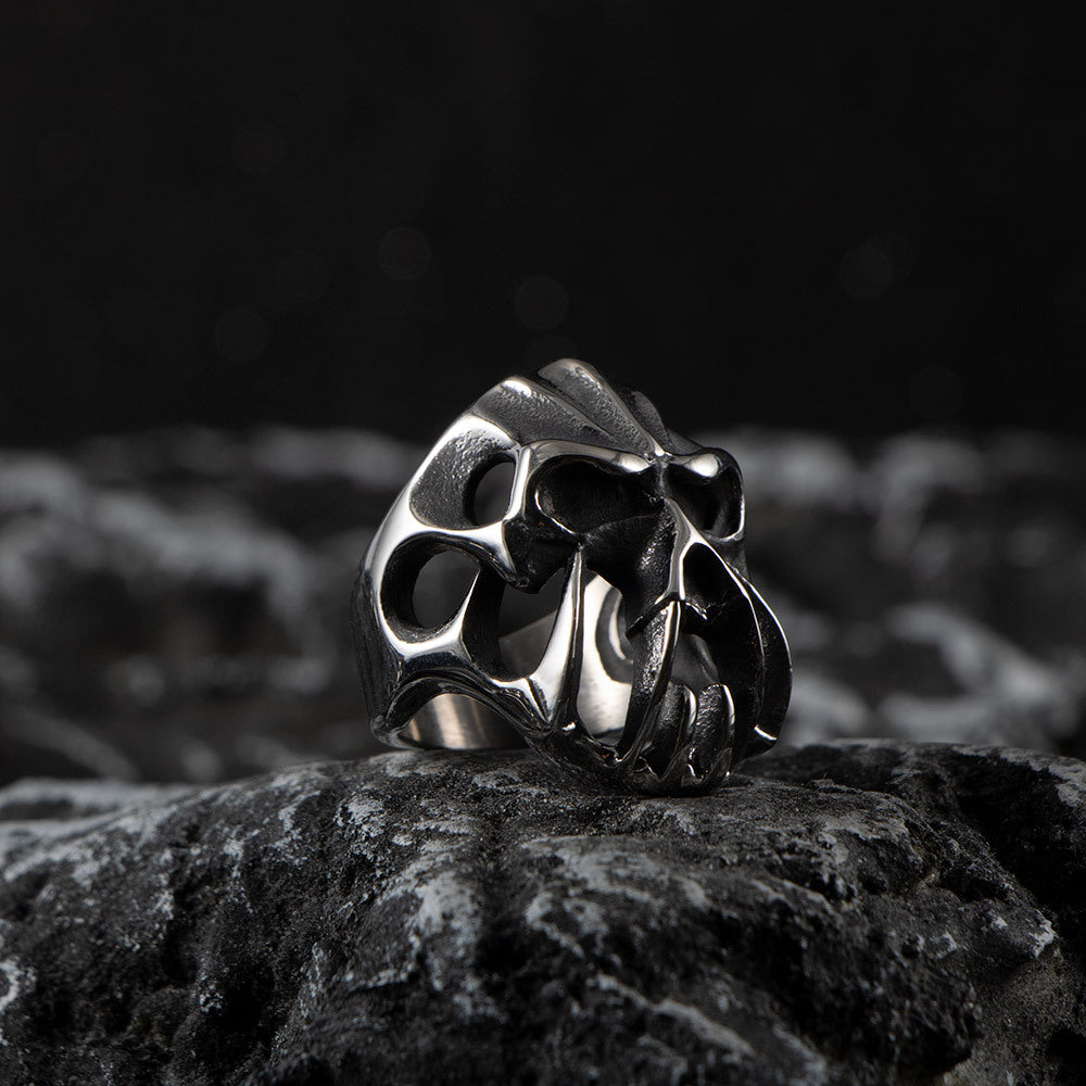 Wholesale  does not fade exquisite punk titanium steel retro skull gift men's raw stainless steel polished ring