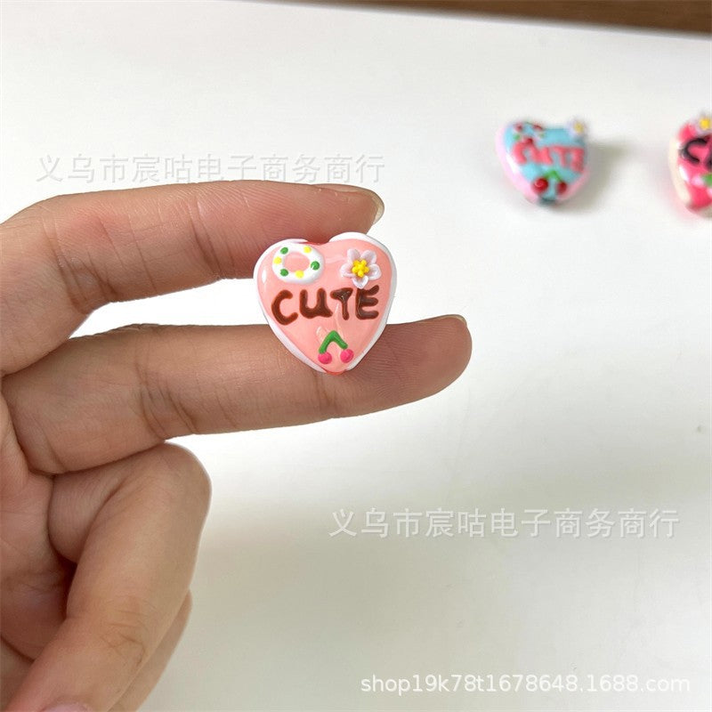 Wholesale 2pcs Cherry Heart Letter Hand-painted Beads
