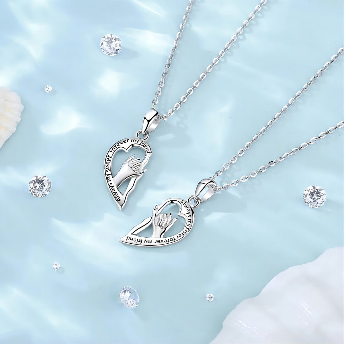 Wholesale Heart-shaped Hand-in-hand Necklace BFF Fashion Collarbone Chain Valentine's Day Pendant Friendship Necklace