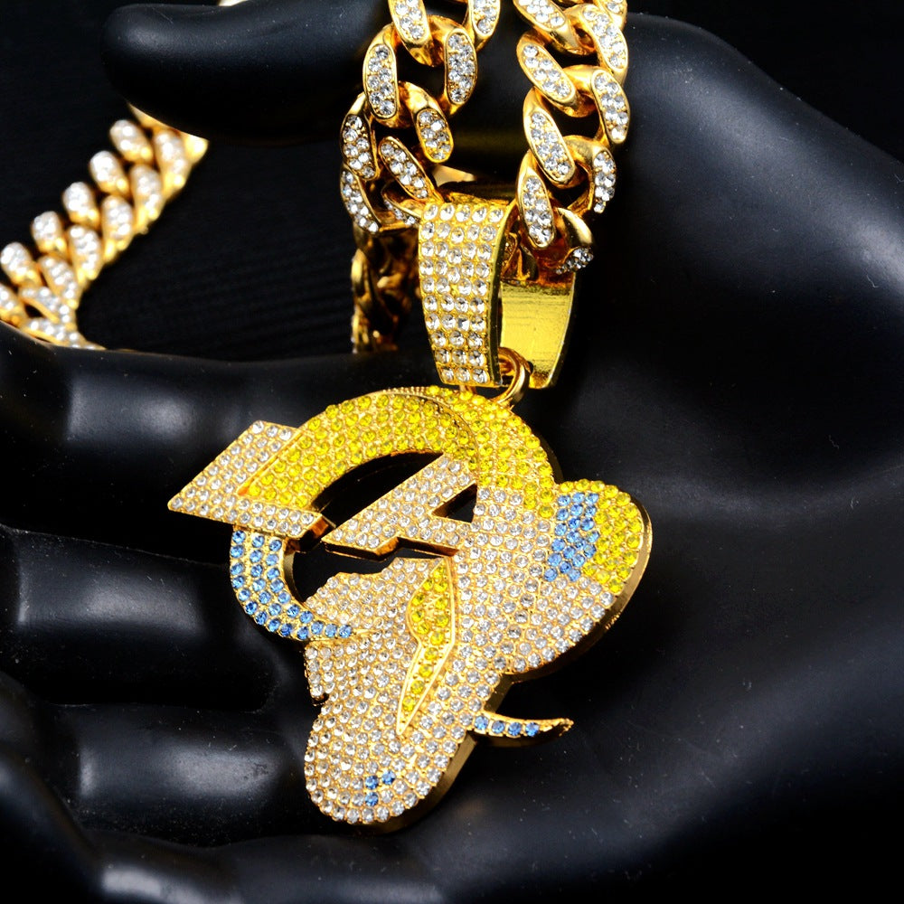 Wholesale Gold Rams Team Pendant Necklace Diamond Cut Cuban Chain Trendy Fashion Accessory For Fans