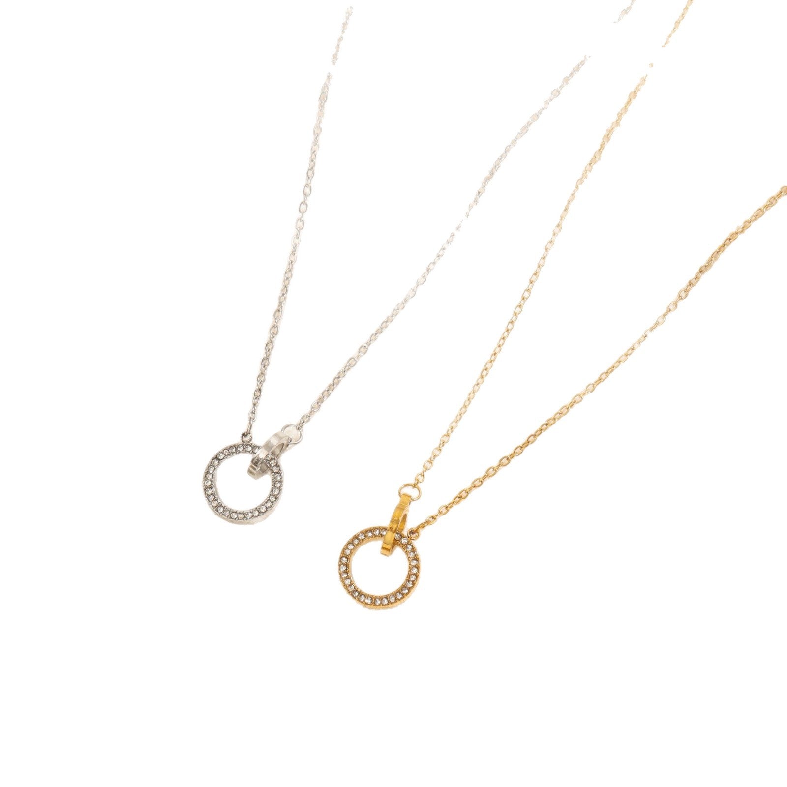 Wholesale 18K Gold Plated Stainless Steel Interlocking Ring Necklace Zircon Geometric Pendant Stylish Everyday Jewelry For Women