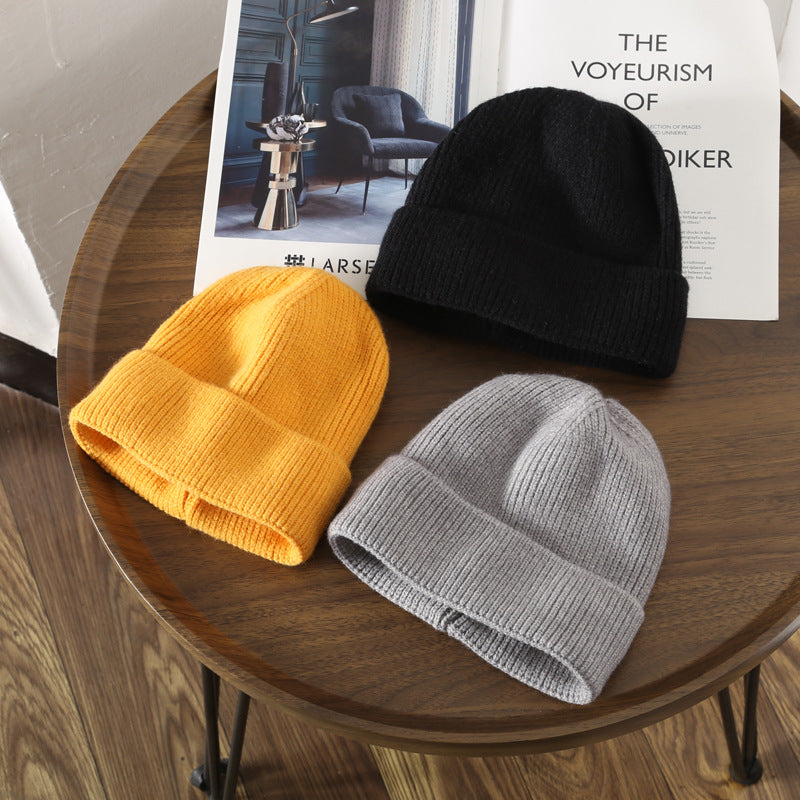Wholesale Autumn/Winter Solid Color Light Plate with Velvet Warm Knitted Outdoor Travel Cycling Cold Proof Ear Protection Knitted Hat