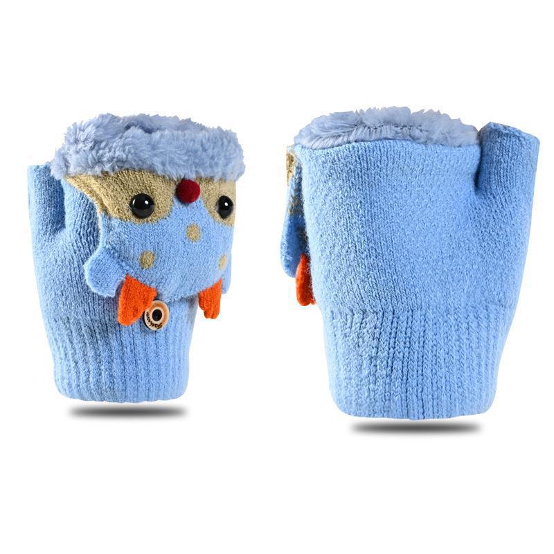 Wholesale Children's Flip Half Finger Cartoon Knitted Gloves