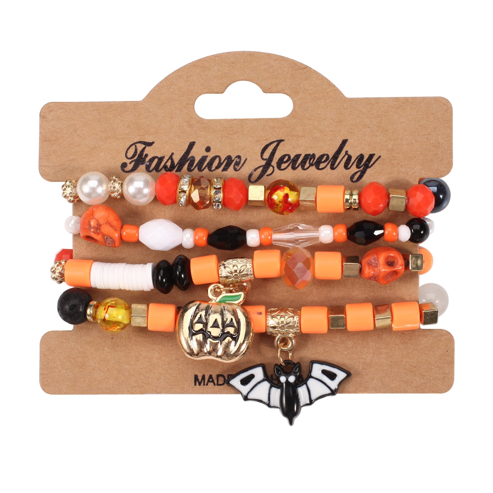 Wholesale Halloween Multi-layer Bat Pumpkin Spider Glass Clay Beaded Bracelet