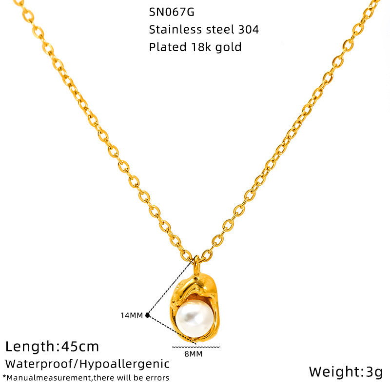 Wholesale temperament niche pearl necklace stainless steel clavicle chain