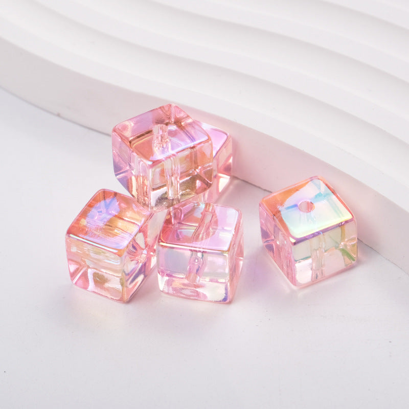 Wholesale 100PCS/PACK transparent color plated uv cube perforated acrylic Beads