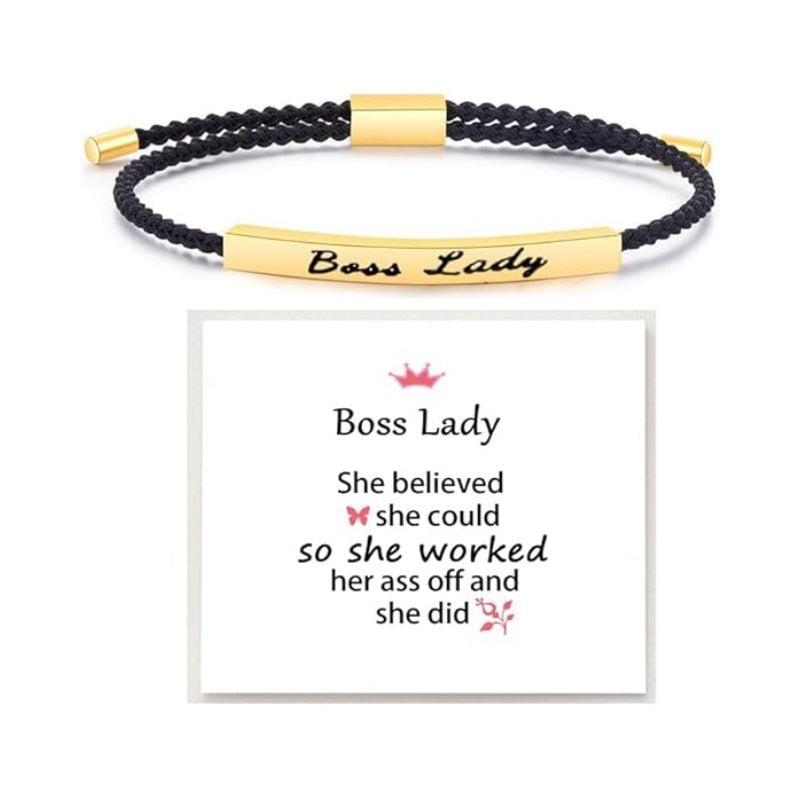 Wholesale Stainless steel bent tube inspirational text adjustable woven bracelet
