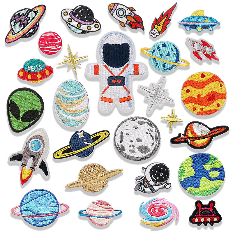 Wholesale Polyester Iron On Astronaut Embroidery Patches Space Rocket Planet Decorative Badges For Clothing Everyday Use