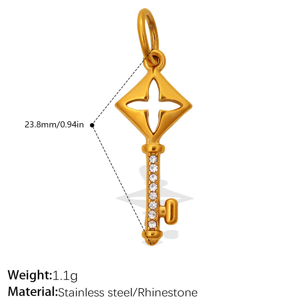 Wholesale Stainless steel gold-colored diamond-studded key cross pendant