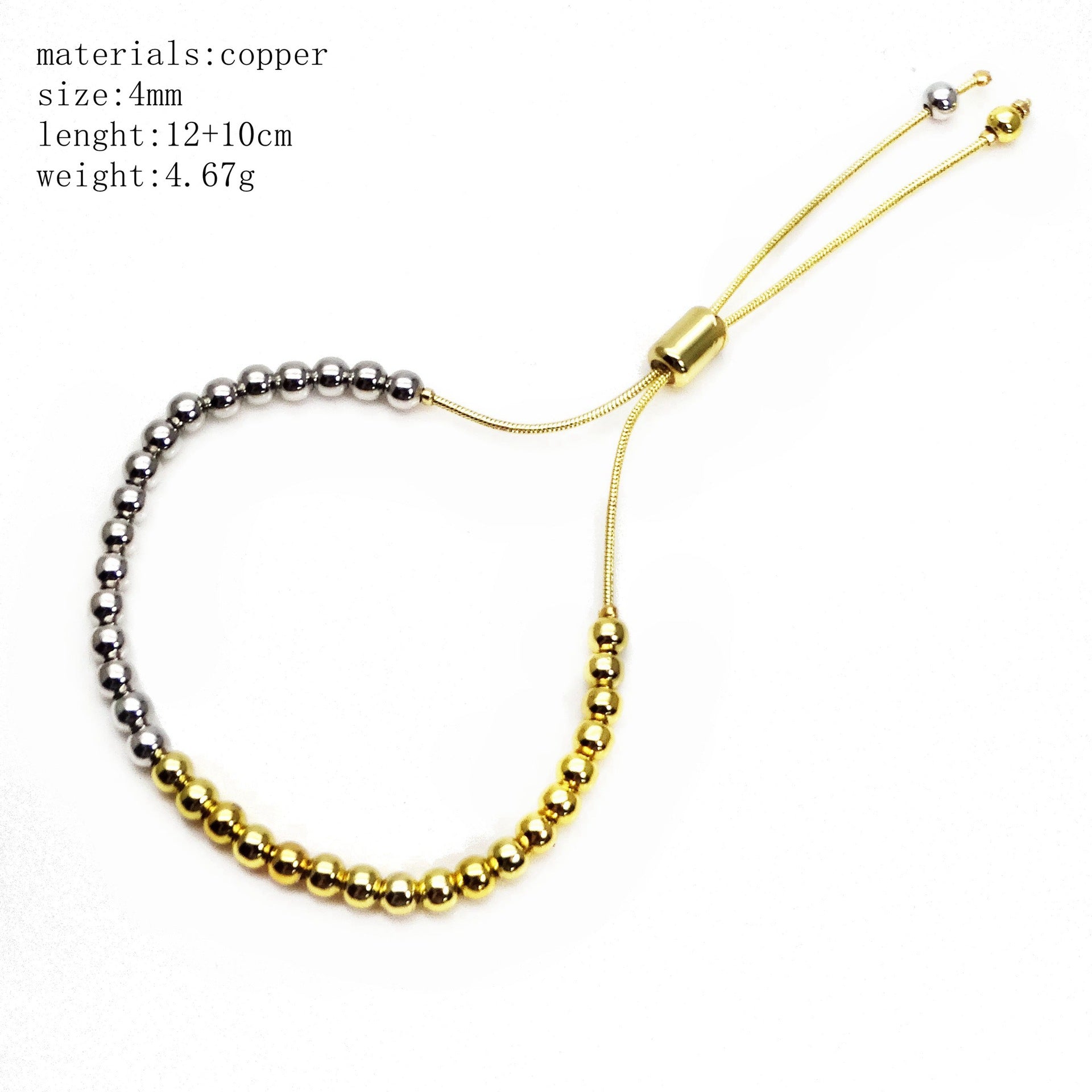 Wholesale Gold-plated Copper 4mm5mm6mm Round Bead Copper Bead Adjustable Bracelet