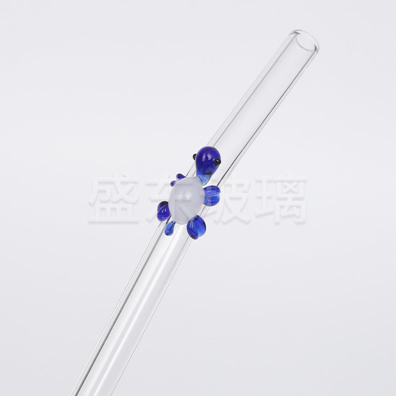 Wholesale Colorful Borosilicate Glass Small Turtle Animal Straws
