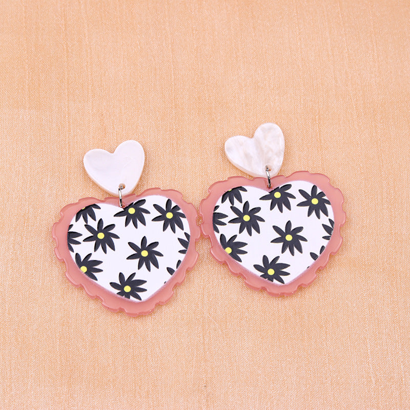 Wholesale Floral Heart Geometric Simple Fashion Personality Acrylic Print Earrings
