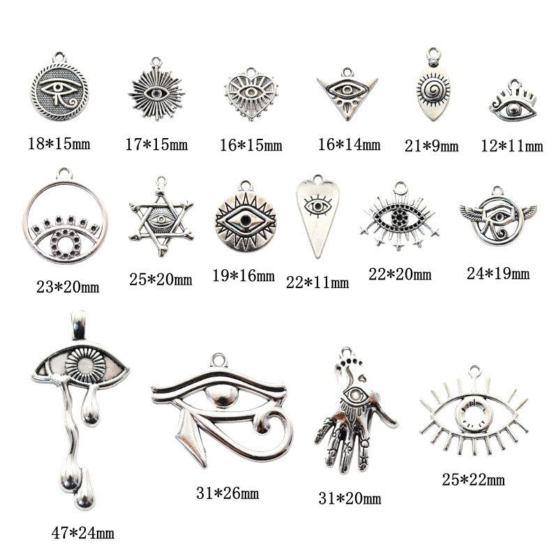 Wholesale Antique Silver Alloy Eye Of Horus Pendant 16 Styles For Necklace Keychain DIY Jewelry Accessory