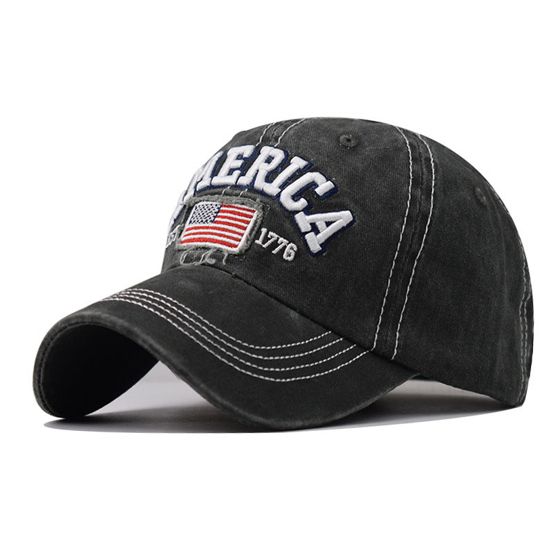 Wholesale Cotton Washed Ripped Hole Flag Embroidered Baseball Hat