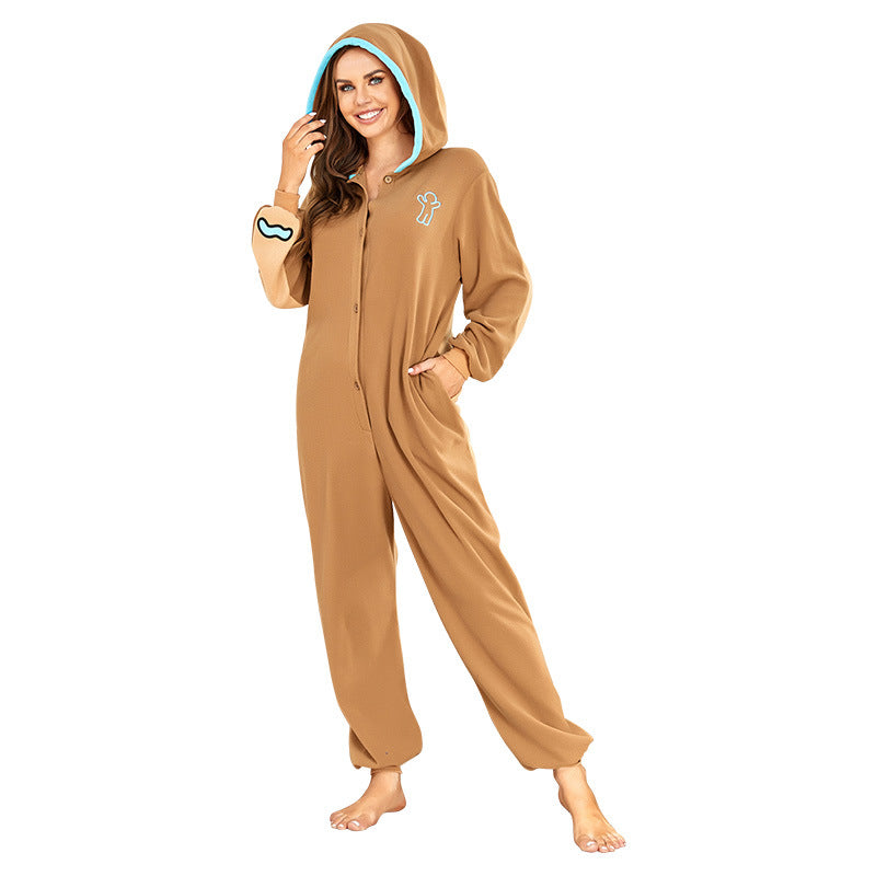 Wholesale Gingerbread Man Couple Polar Fleece One-Piece Pajamas