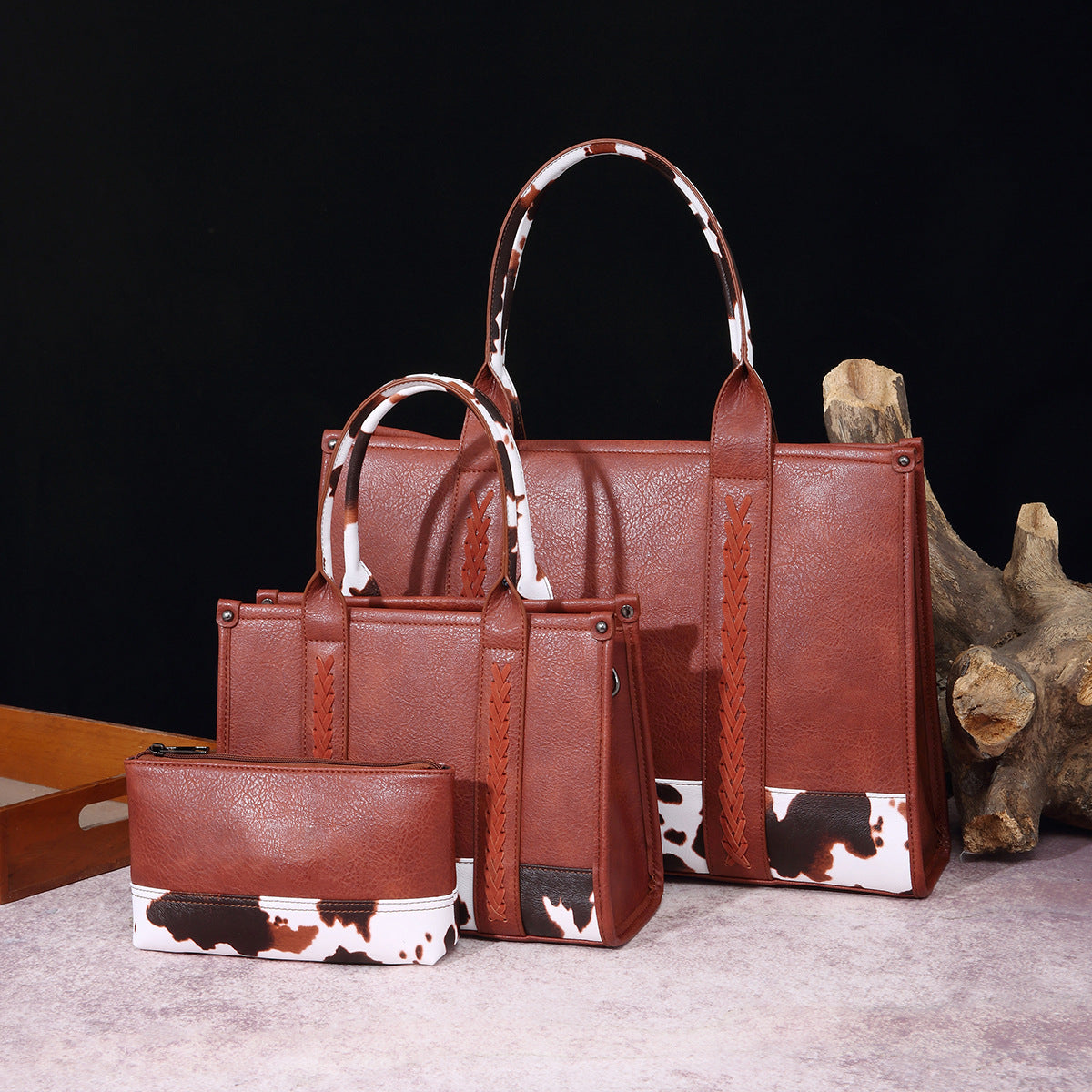 Wholesale Retro Cow Pattern Western Style One Shoulder Bohemian Handheld Crossbody Bag for Women