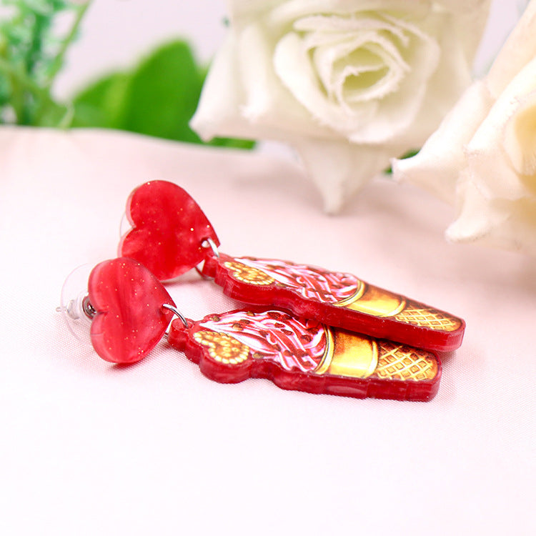 Wholesale Valentine's Day Cone Ice Cream Love Acrylic Earrings