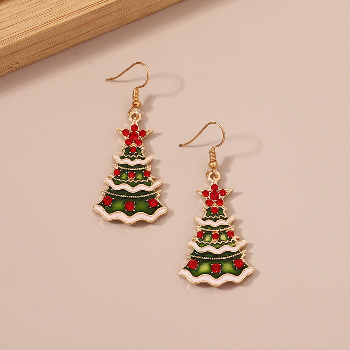 Wholesale Christmas Alloy Diamond Inlaid Christmas Tree Drop Oil Earrings