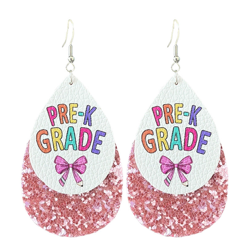 Wholesale Double-layer water drop leather print back-to-school season teacher earrings